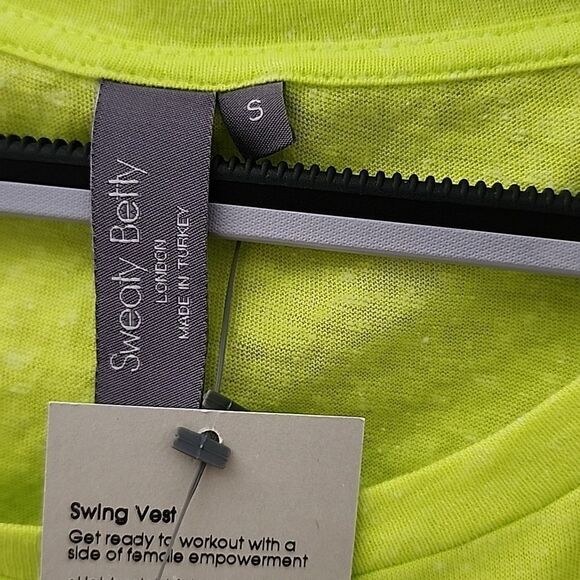 Sweaty Betty Small Cropped sleeveless swing vest tee shirt top lime punch green - Picture 3 of 6